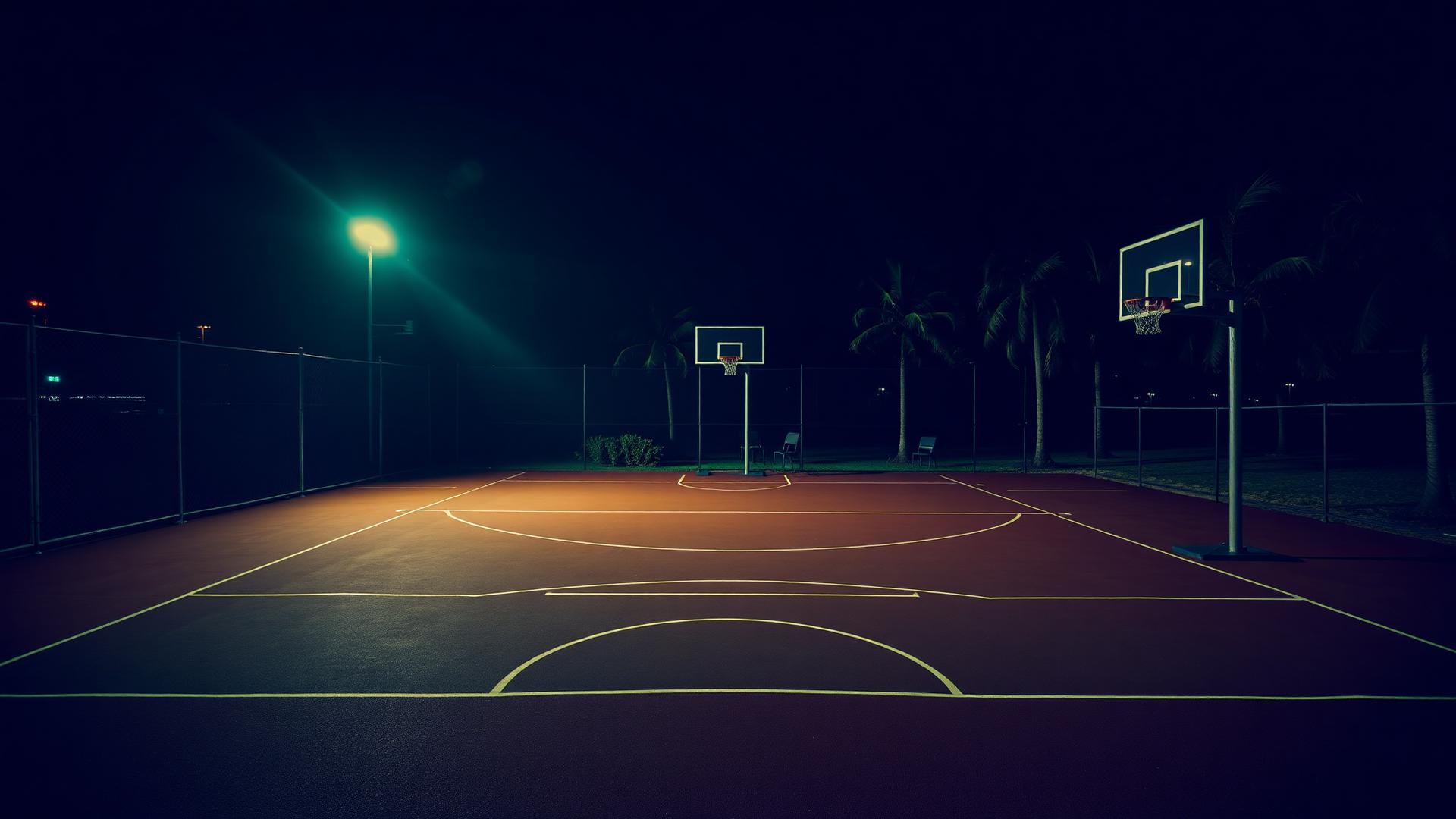 Outdoor Florida basketball court at night